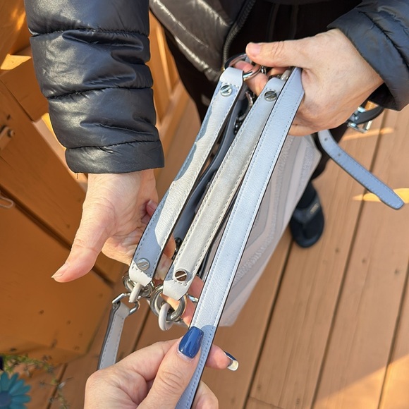 Michael Kors cynthia  satchel chevron patches dove silver bag tote - Picture 10 of 13